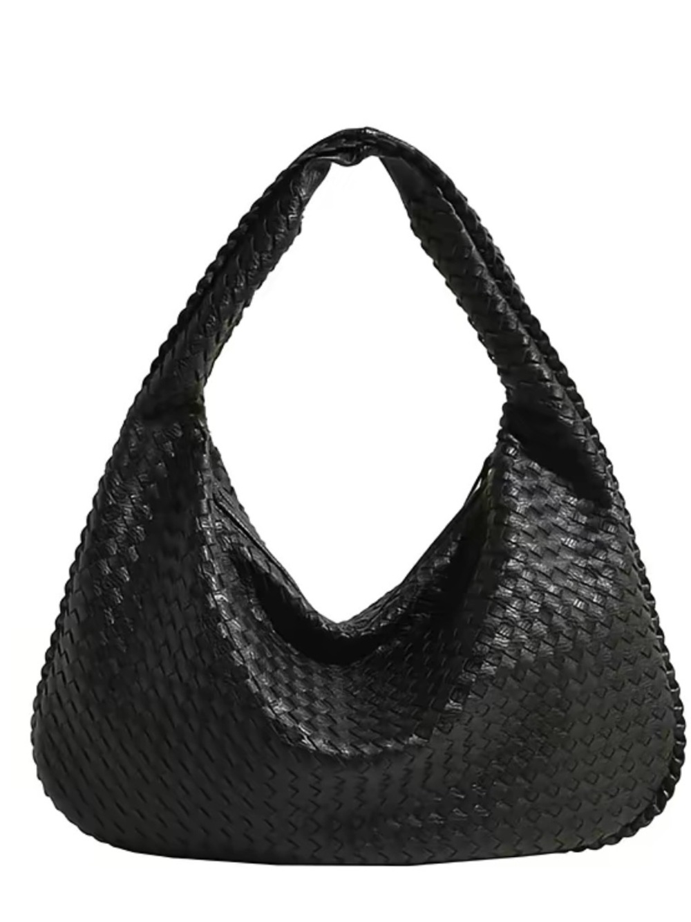 Black Elegant Woven PU Leather Hobo Bag Large Shoulder Purse New